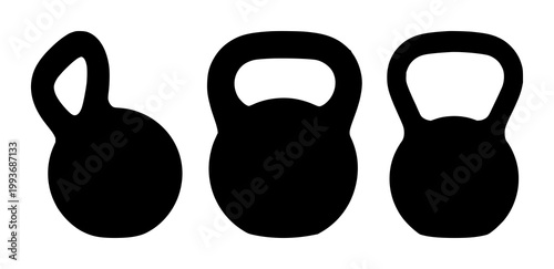 Kettlebell set with black silhouette against white background featuring exercise, fitness, weightlifting with training and strength
