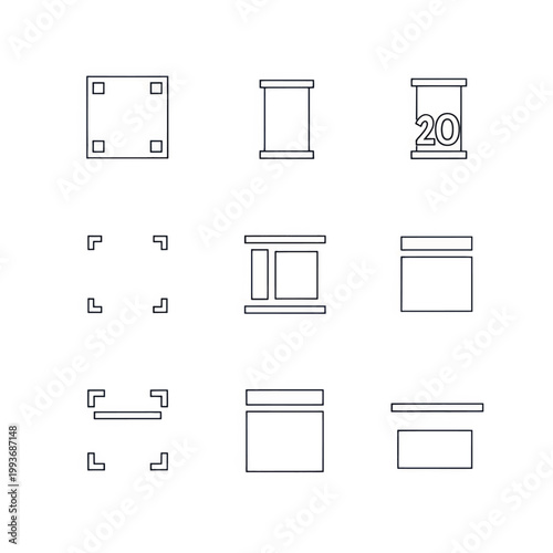 Collection of simple line art icons and geometric shapes arranged as basic architectural and design symbols.
