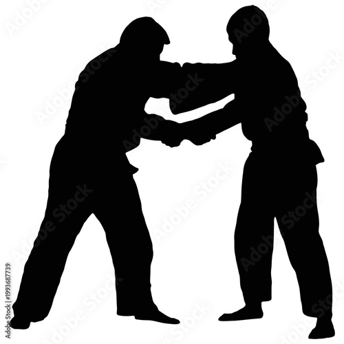 The silhouette of a martial arts performer.