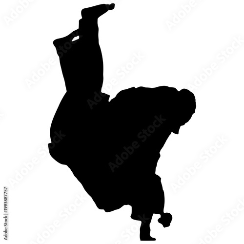 The silhouette of a martial arts performer.