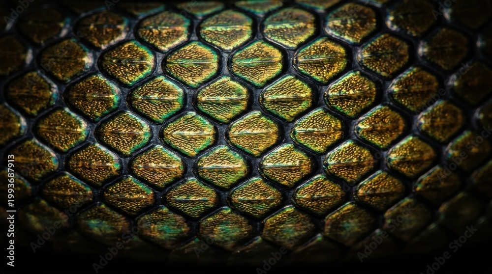 Obraz premium Detailed View of King Cobra Scales Highlighting Texture and Color Under Natural Light Conditions in a Forest Habitat