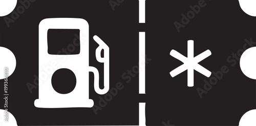 Gas station pump and fuel asterisk ticket icon with asterisk