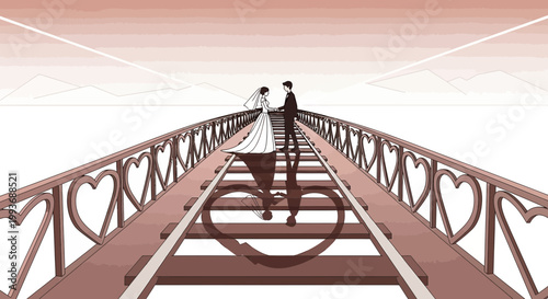 Couple on Bridge with Heart Shadow - Wedding, Love, Commitment, Romance