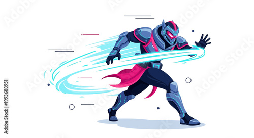 Dynamic armored hero casting energy spell illustration showcasing action and power in digital