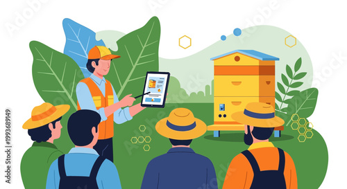 Educational beekeeping session showcasing modern hive management techniques and digital tools in