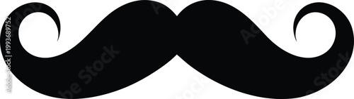 Black curly mustache, gentleman's facial hair, dapper accessory, vintage element.