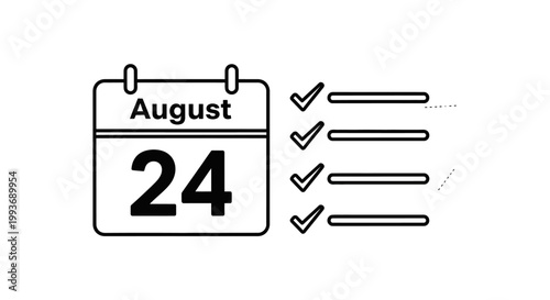 August 24th Calendar Date with Checklist and Ticks - Planning and Organization Concept