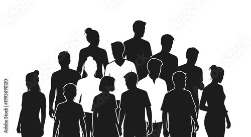 Diverse Crowd Silhouette People Group, Community, Unity, Teamwork, Social Gathering