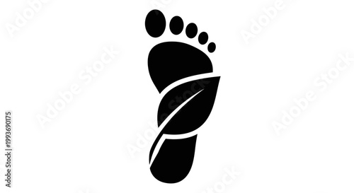 Eco Footprint Icon: Footprint with Leaf Symbolizing Sustainability and Green Living