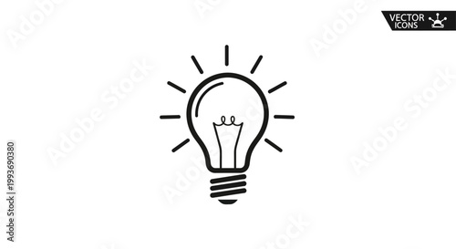 Minimalist light bulb icon, symbolizing innovation, ideas, and creativity on white background.