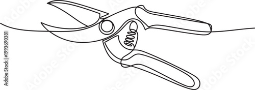 Continuous one line drawing of secateurs plant equipment. one line Art icon drawing vector. one line Icon drawing