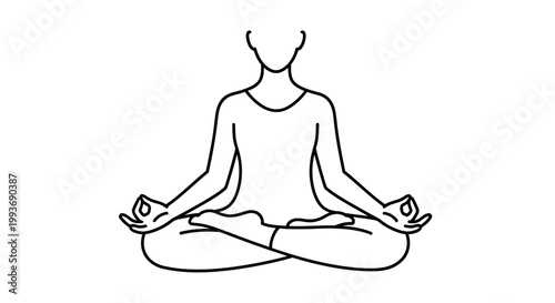 Minimalist line art of a person meditating in lotus pose, zen, calm, yoga