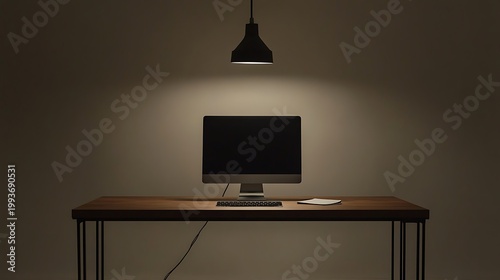 Modern workspace with computer and lighting