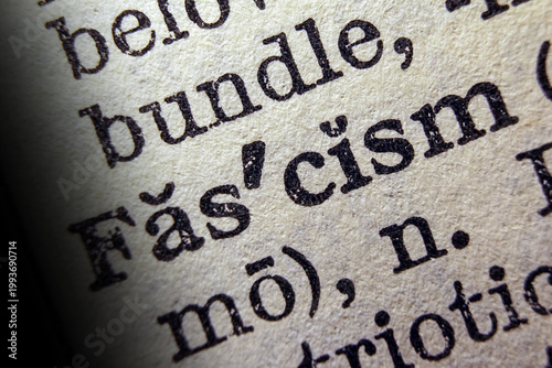 Konstfotografi Word fascism printed on dictionary page, macro close up