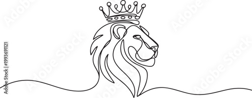 Lion with Crown in Continuous Line. line icon-continuous line drawing. Editable stroke. one line Icon drawing