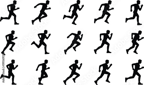 Running Silhouette Icon Collection Set Sport Running