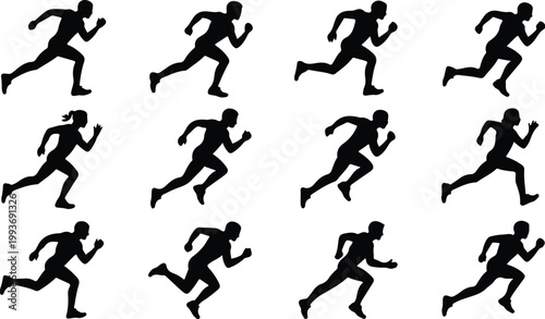 Running Silhouette Icon Collection Set Sport Running