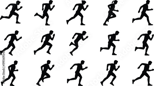 Running Silhouette Icon Collection Set Sport Running