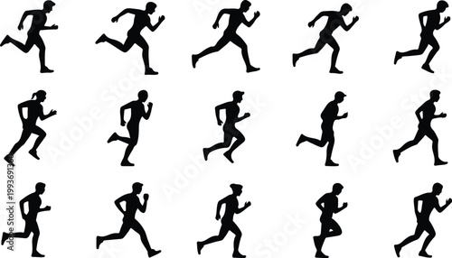 Running Silhouette Icon Collection Set Sport Running