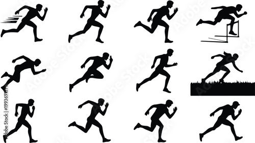 Running Silhouette Icon Collection Set Sport Running