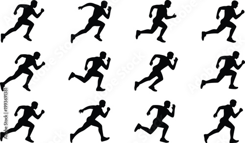 Running Silhouette Icon Collection Set Sport Running