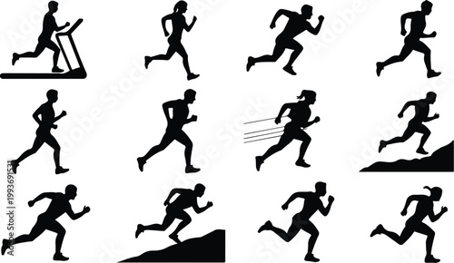 Running Silhouette Icon Collection Set Sport Running