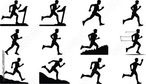 Running Silhouette Icon Collection Set Sport Running