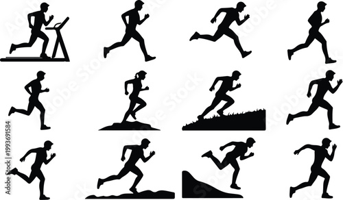 Running Silhouette Icon Collection Set Sport Running