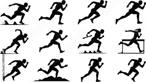 Running Silhouette Icon Collection Set Sport Running