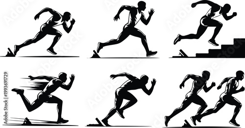 Running Silhouette Icon Collection Set Sport Running