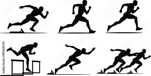 Running Silhouette Icon Collection Set Sport Running