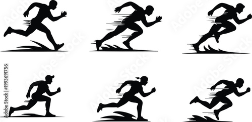 Running Silhouette Icon Collection Set Sport Running