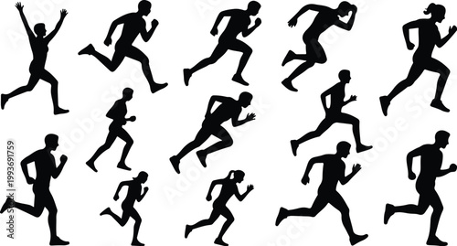 Running Silhouette Icon Collection Set Sport Running