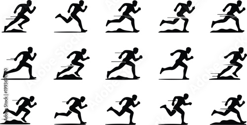 Running Silhouette Icon Collection Set Sport Running