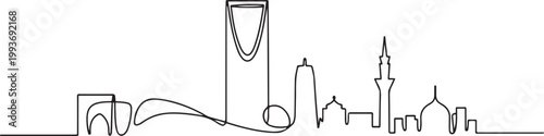 Saudi Arabia skyline single line drawing. one line Icon drawing