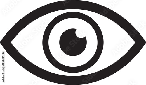 Stylized black and white eye with concentric circles also transparent background, symbol vision sight