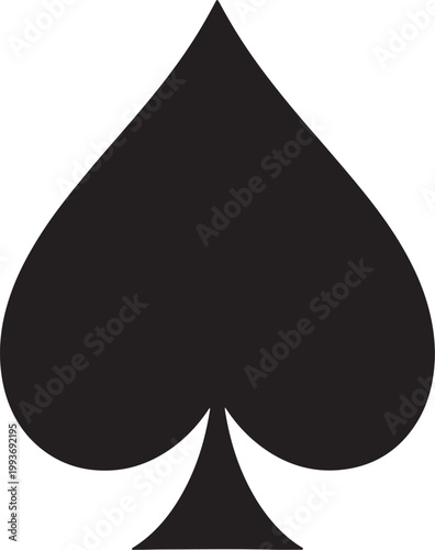 Solid black spade symbol on white background, isolated playing card also transparent background