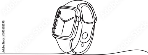 Continuous one line drawing of smartwatch. One line drawing illustration of fitness bracelet smartwatch. Clock touchscreen, technology concept. one line Icon drawing