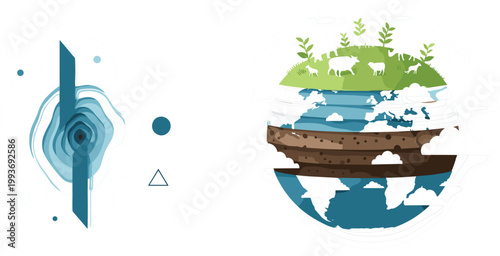 Creative Vector Illustration of Earth Globe Concept with Green Land and Blue Oceans for Environmental Sustainability and Global Ecology DesignsCreative Vector Illustration of Earth Globe 