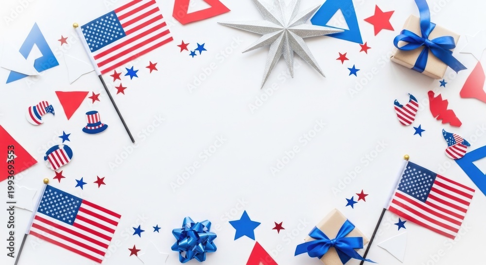 Obraz premium Festive independence day celebration american flags stars stripes and patriotic decor