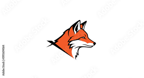 Stylized orange fox head in profile with white and black accents, looking right on a white background.