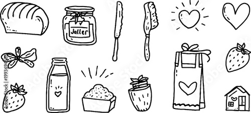 Cottage bakery morning sourdough and jam jar sticker sheet with breakfast breads and kitchen icons for sticker design and small craft projects