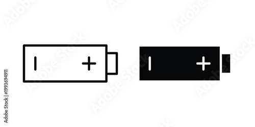Battery cell icon. Line and glyph solid vector collection.