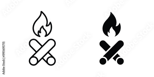 Bonfire icon. Line and glyph solid vector collection.