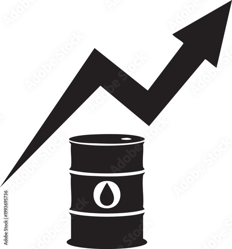Rising oil price symbol with barrel and upward trending arrow