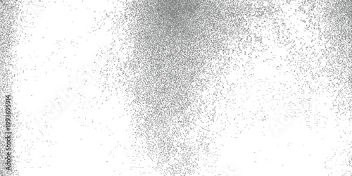 Abstract grey particle explosion creating a dense smoky texture on a white background for dramatic design