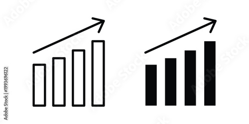 Business growth chart icon. Line and glyph solid vector collection.