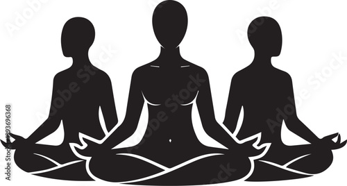 Celebrating yoga day silhouette of three people meditating in lotus position