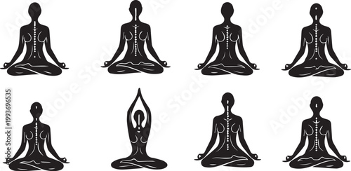 International yoga day diverse yoga poses silhouette collection for wellness and mindfulness