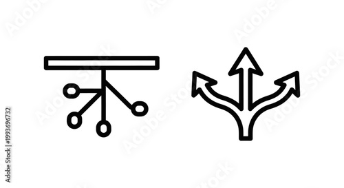 Rule branching and branching rule icons: tree structure and diverging arrows with branching structure decision direction development strategy organization management background information